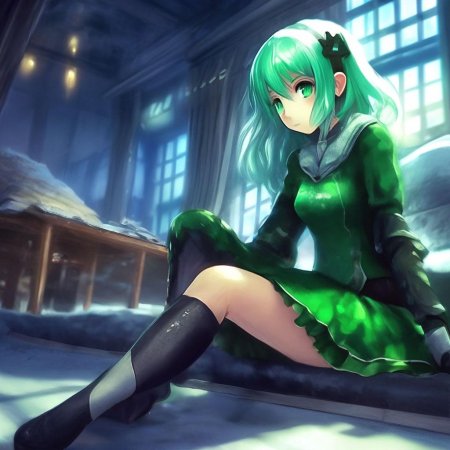 Девушка с зелеными волосами аниме