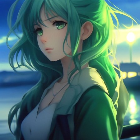 Девушка с зелеными волосами аниме