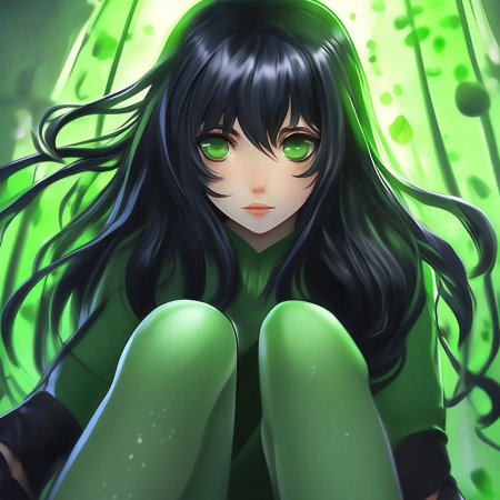Девушка с чёрными волосами и зелёными глазами