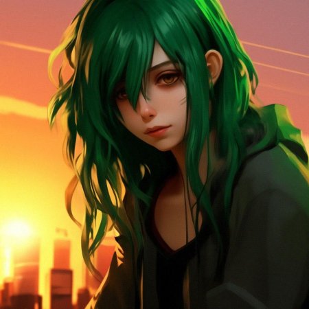 Девушка с зелеными волосами аниме