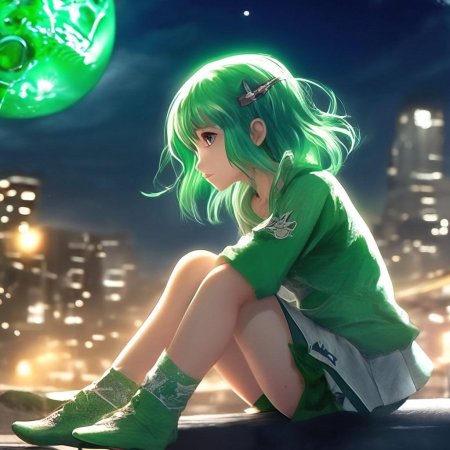 Девушка с зелеными волосами аниме