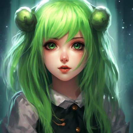 Девушка с зелеными волосами аниме