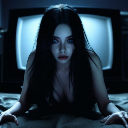 Девушка вылезает из телевизора