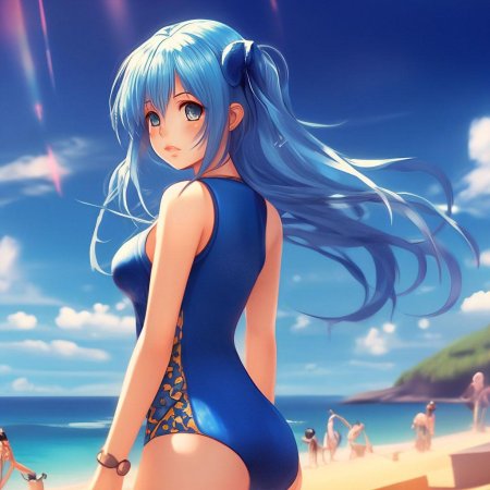 Аниме синий купальник