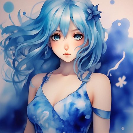 Аниме девочка с голубыми волосами