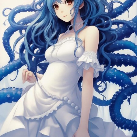 Аниме девушка в белом платье