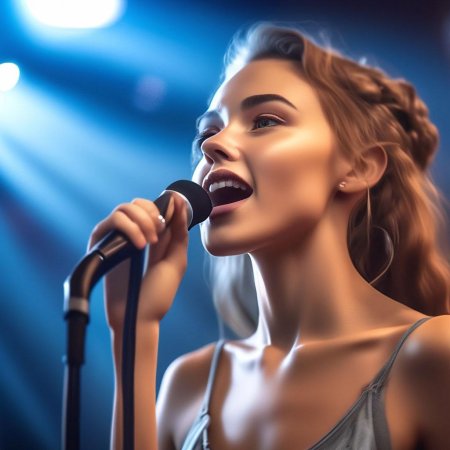 Девушка поет в микрофон