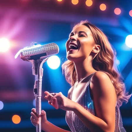 Девушка поет в микрофон