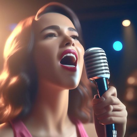 Девушка поет в микрофон
