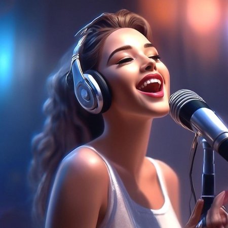 Девушка поет в микрофон