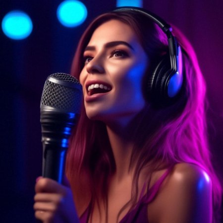 Девушка поет в микрофон