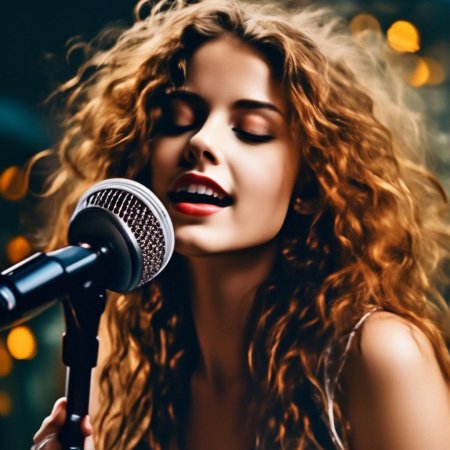 Девушка поет в микрофон