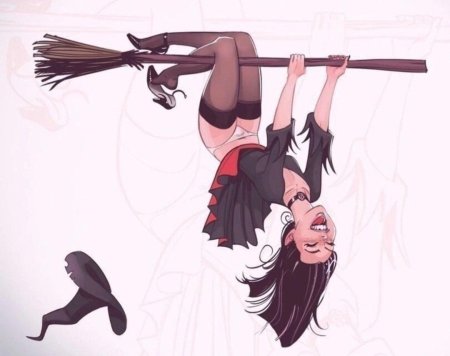 Ведьма на метле вверх ногами