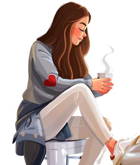 Девушка пьет кофе