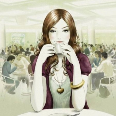 Девушка в кафе рисунок