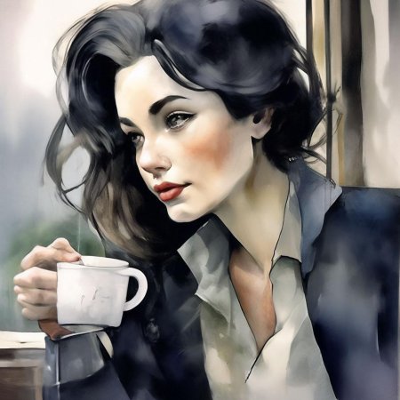 Девушка пьет кофе рисунок