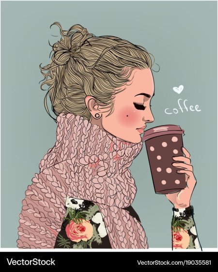 Девушка с кофе рисунок