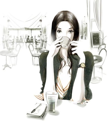 Девушка с кофе рисунок