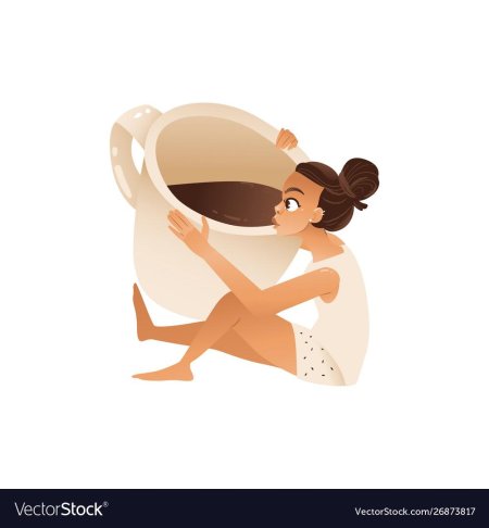 Девушка пьёт из кружки мультик