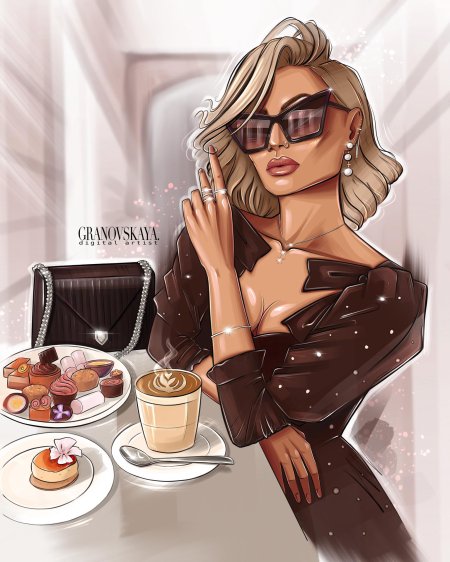 Мультяшная девушка с кофе