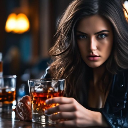 Девушка пьет виски
