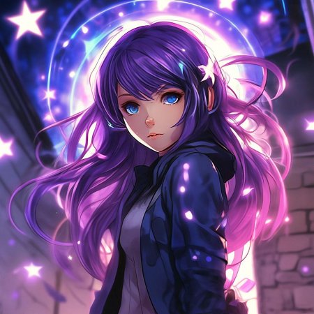 Фиолетовая аниме девочка