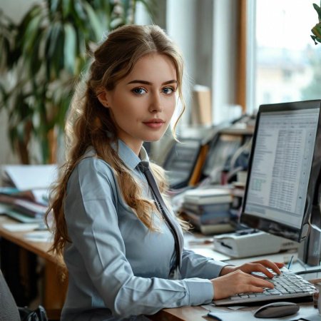 Девушка работает в офисе