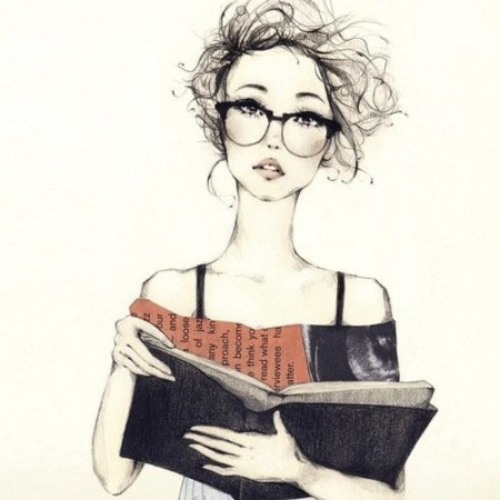 Нарисованная девушка в очках