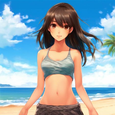 Аниме девушка на пляже