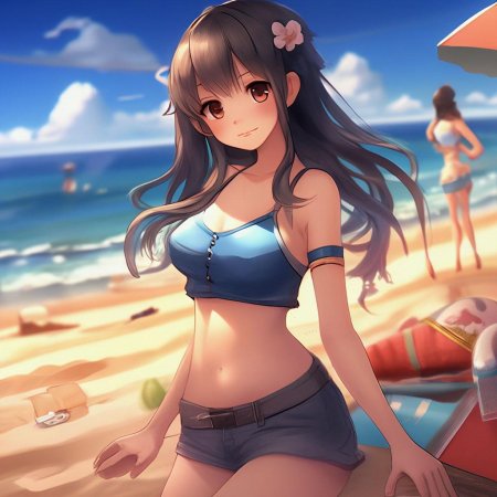 Аниме девочка на пляже