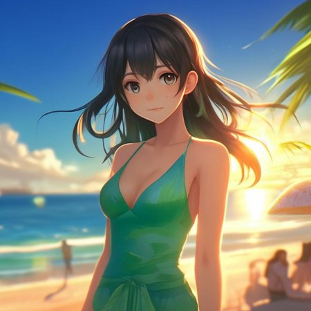 Аниме девушка на пляже