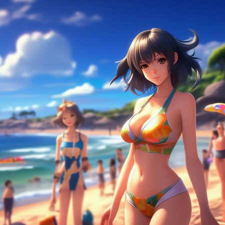 Аниме девушка на пляже