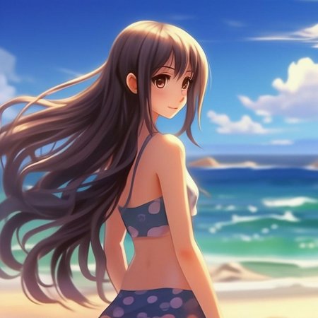 Аниме девушка на пляже