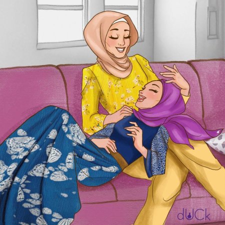 Мама и дочка в хиджабе арт