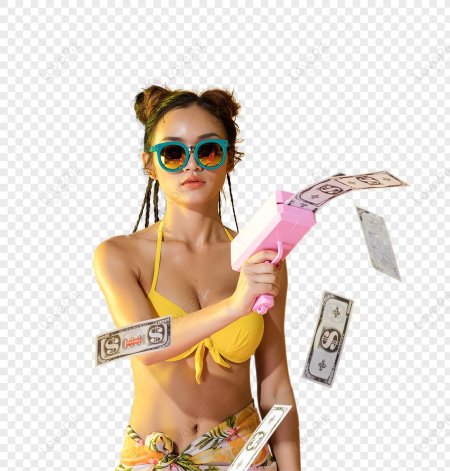 Девушка в купальнике с деньгами