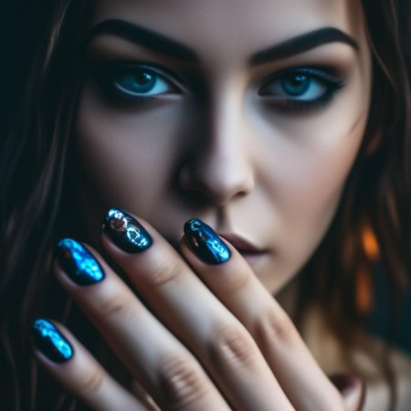 Синие ногти с фольгой