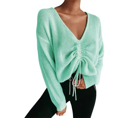 Женский трикотажный свитер с v образным вырезом