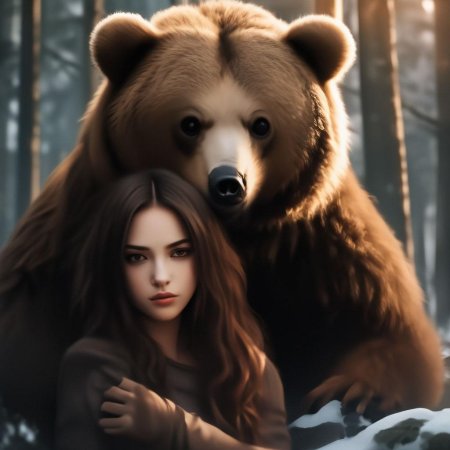 Медведь и девушка арт