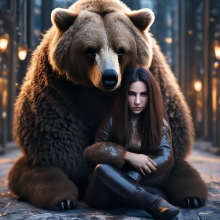 Девушка в объятиях медведя