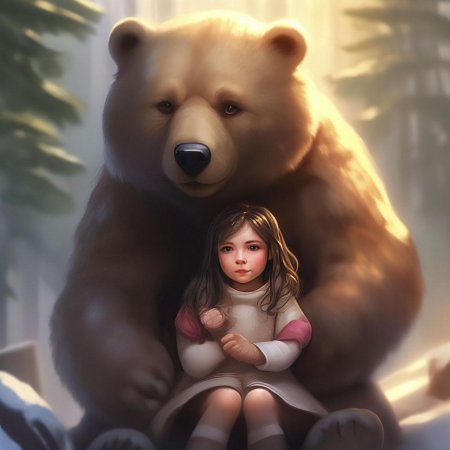 Медведь обнимает девочку