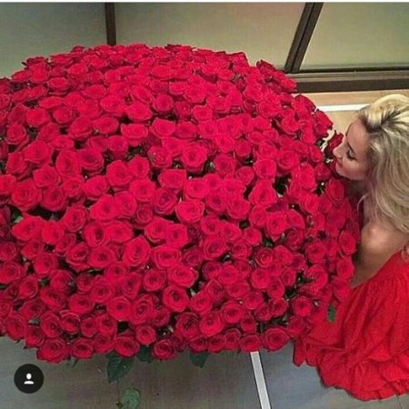 Девушка с огромным букетом роз