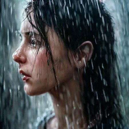Грустная девушка под дождем