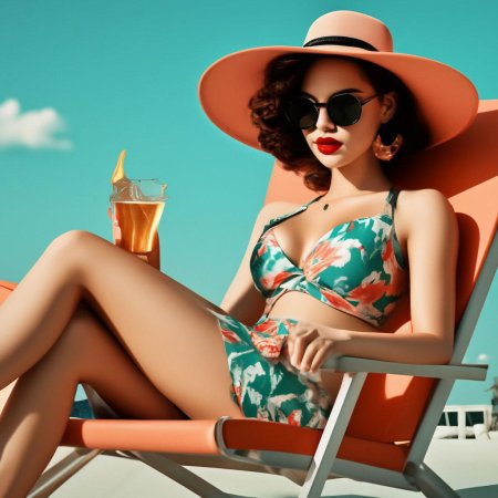 Девушка с коктейлем на пляже