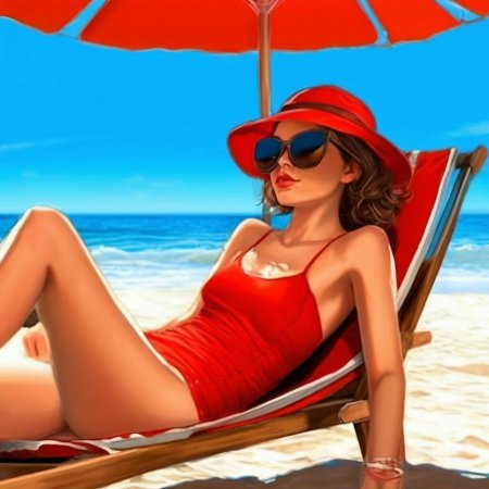 Девушка загорает на пляже