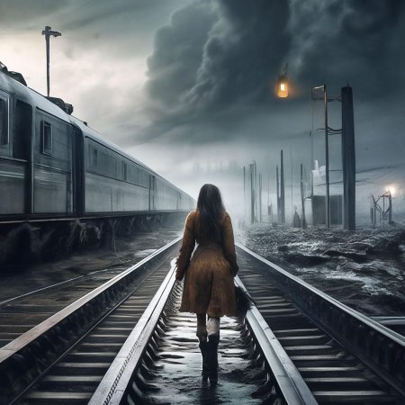 Девушка идет по рельсам