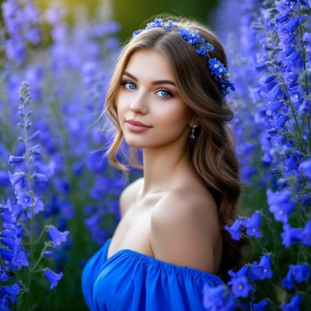 Красивая девушка в синем платье