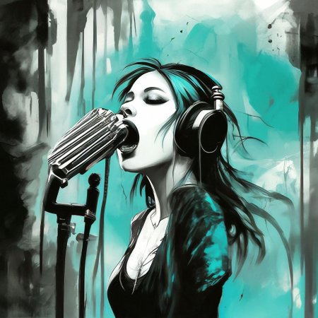 Девушка поет в микрофон