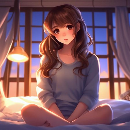 Девушка сидит на кровати