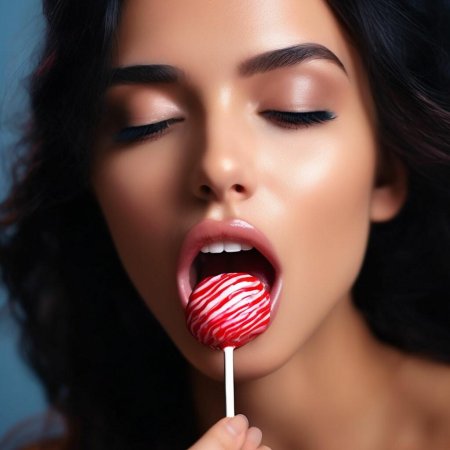 Девушка сосет чупа чупс