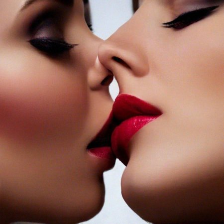 Две девушки целуются в губы